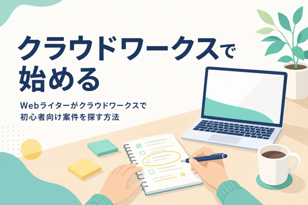 クラウドワークスでWebライターの案件を探している人の机の上の様子