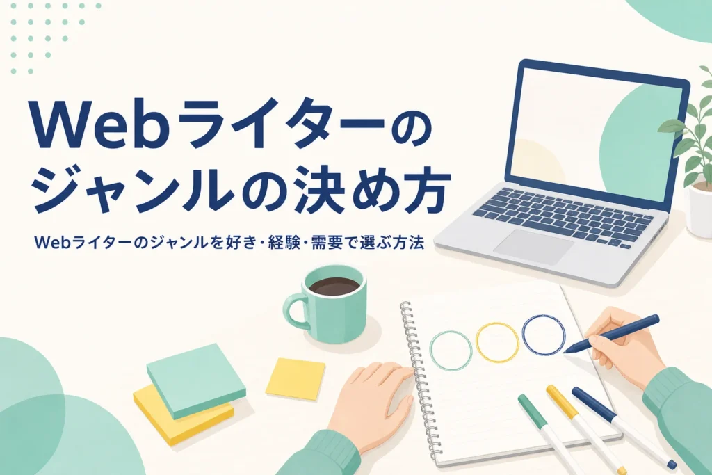 Webライターのジャンルをノートに書き出して考えている机の様子