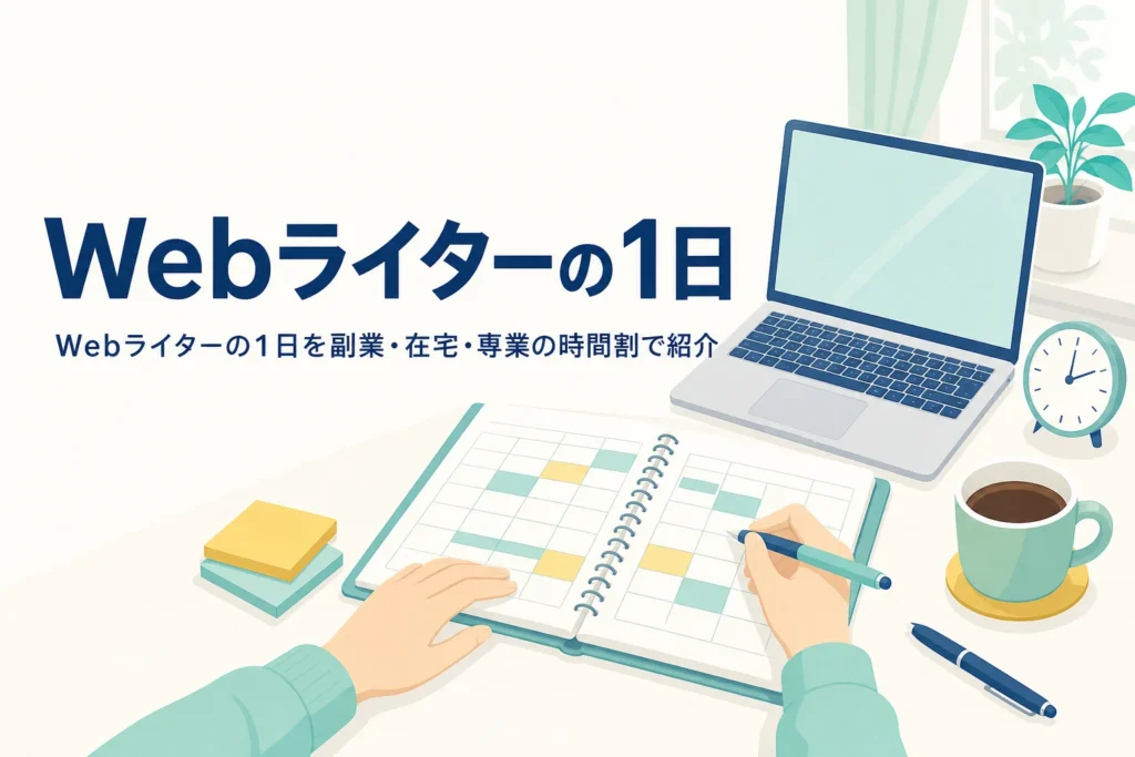 Webライターの1日のスケジュールを手帳に書き込んでいる様子