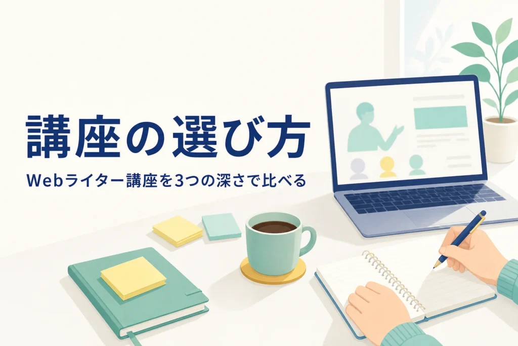 自宅でWebライター講座を比べながらノートにメモを取っている机の様子