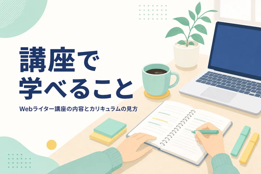 Webライター講座のカリキュラムをノートに書き写して比べている机の様子