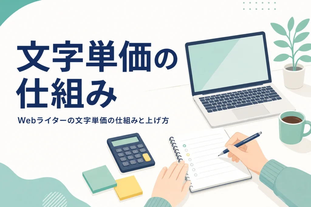 Webライターが文字単価と作業時間を見比べている机の上の様子