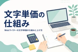 Webライターが文字単価と作業時間を見比べている机の上の様子